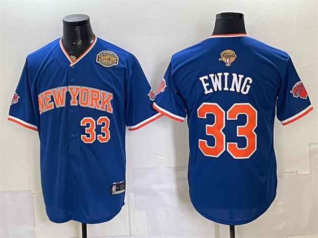 Men's New York Knicks #33 Patrick Ewing Royal 2026 Finals & Eastern Conference Champions Patch Stitched Baseball Jersey Men's New York Knicks #33 Patrick Ewing Royal 2026 Finals & Eastern Conference Champions Patch Stitched Baseball Jersey